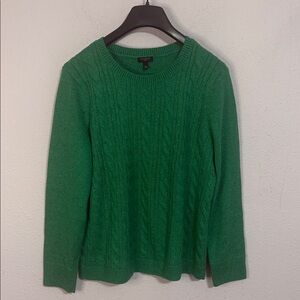 Talbots Women Speckled Green Knit Fisherman Knot Sweater Size XLP